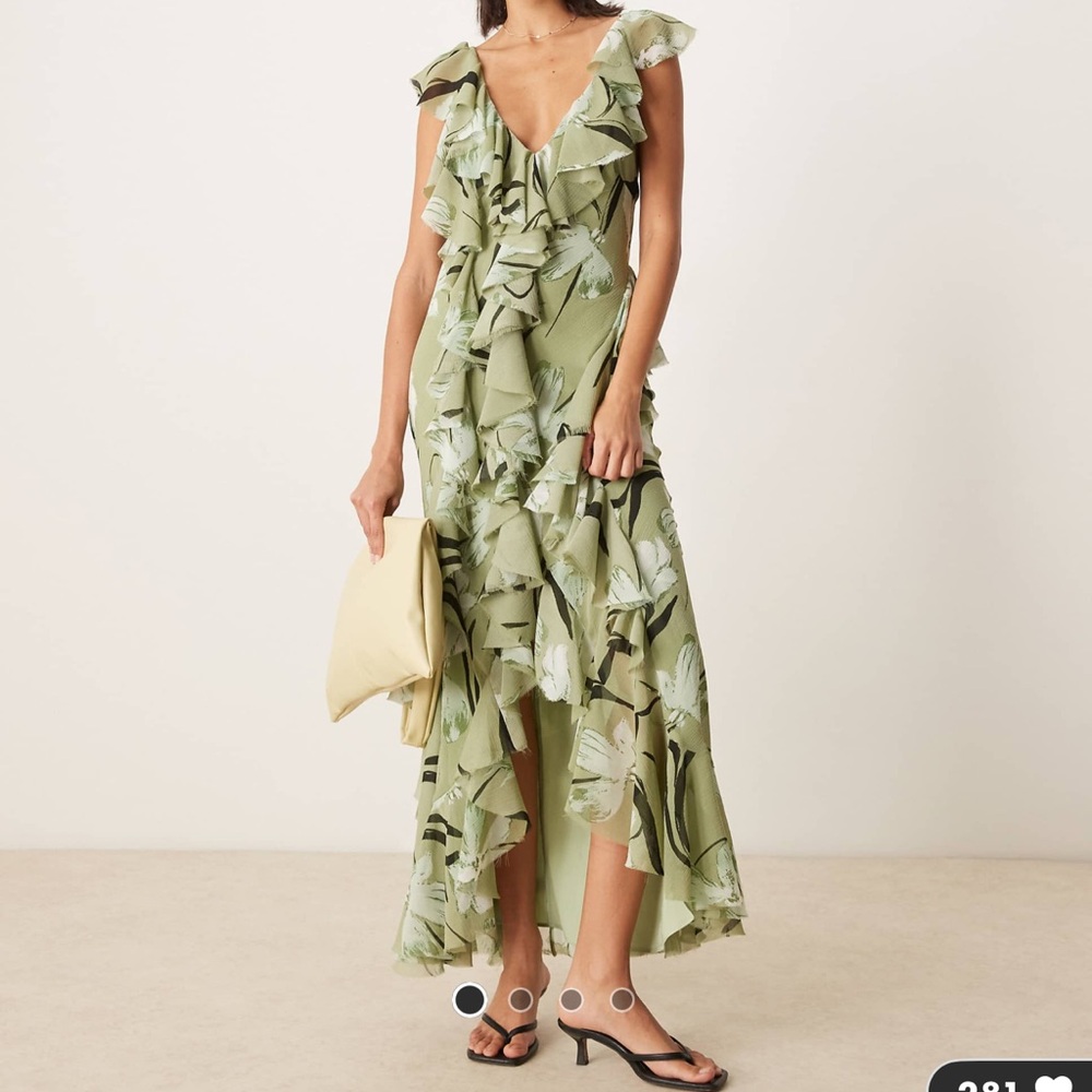 ASOS Green Floral Ruffle Maxi Dress